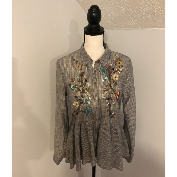 Anthropologie HD in Paris Ella Embroidered Sequin Peplum Top - Size Small - Picture 1 of 13